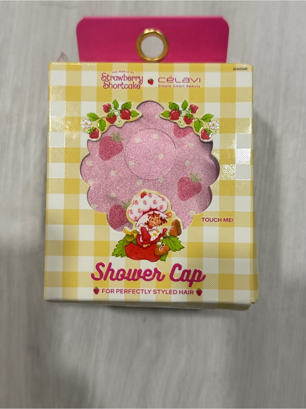 CélaVi x Strawberry Shortcake Pink Shower Cap - Cute Waterproof Hair Protector
